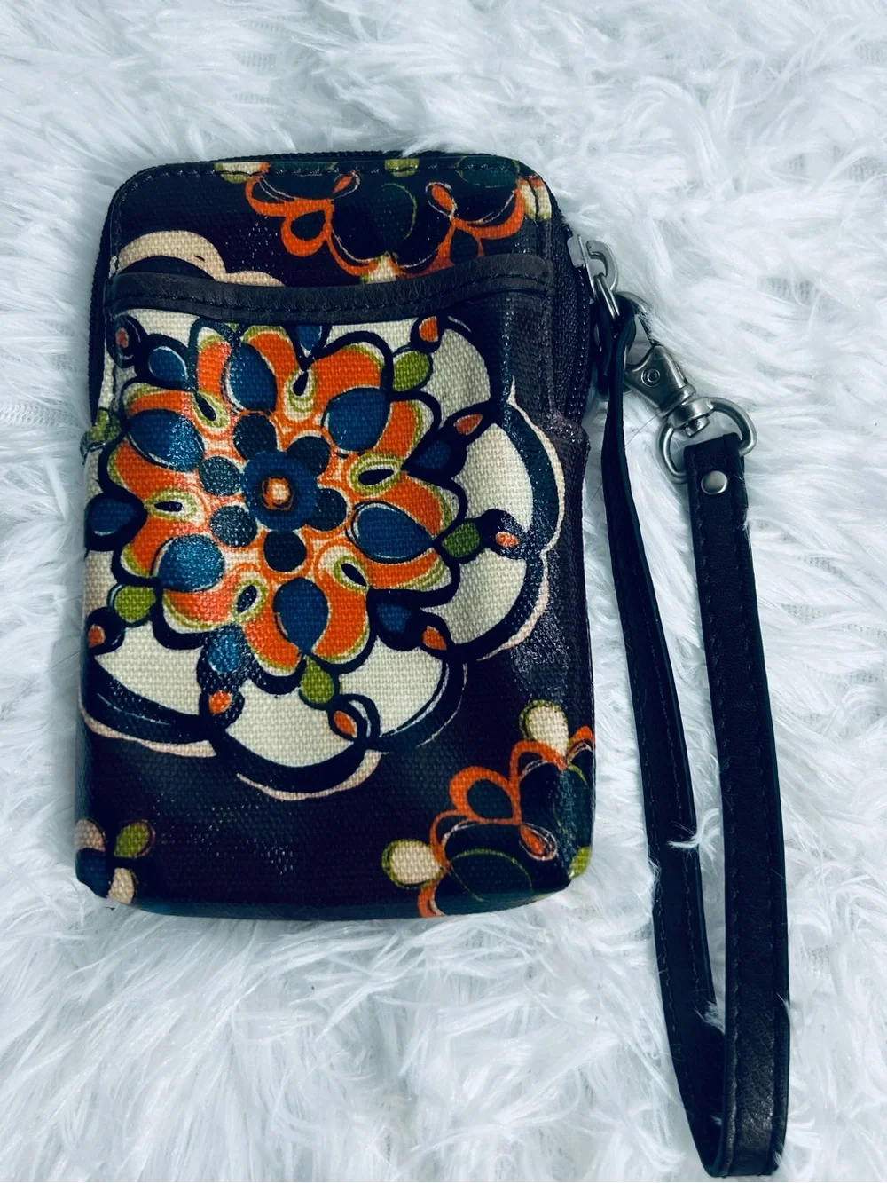 Fossil Key-Per Brown Floral Print Wristlet Wallet